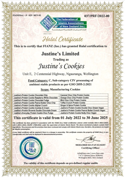 Justines Protein Cookie, Peanut Butter Choco Chip Halal - Image 3